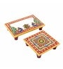 Peacock Motif Multicolour Marble (Set of 2) Pooja Chowkie