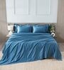 Blue 400TC 100% Cotton Solid Flat Super King Bedsheet With 2 Pillow Covers