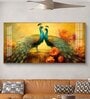 Peacocks With Flower Background Glass Finish Horizontal Wall Art