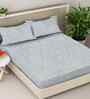 Pearl Grey Ethnic 300 TC Cotton Blend King Size Fitted Embossed Double Bedsheet with 2 Pillow Covers