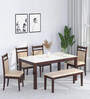 Pedro Marble Top 6 Seater Dining Set In Beige Colour