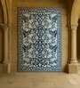 Blue Persian Printed Polyester 5 X 7 ft Machine Made Carpet