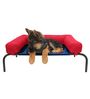 Elevated- Large Red & Blue Fabric & Metal Bolstered Pet Bed