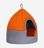 Igloo Shaped- Small Orange & Grey Fabric Pet Hut