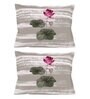 Beige Floral and Striped 300TC Cotton 18 x 27 Inches Pillow Covers (Set of 2)