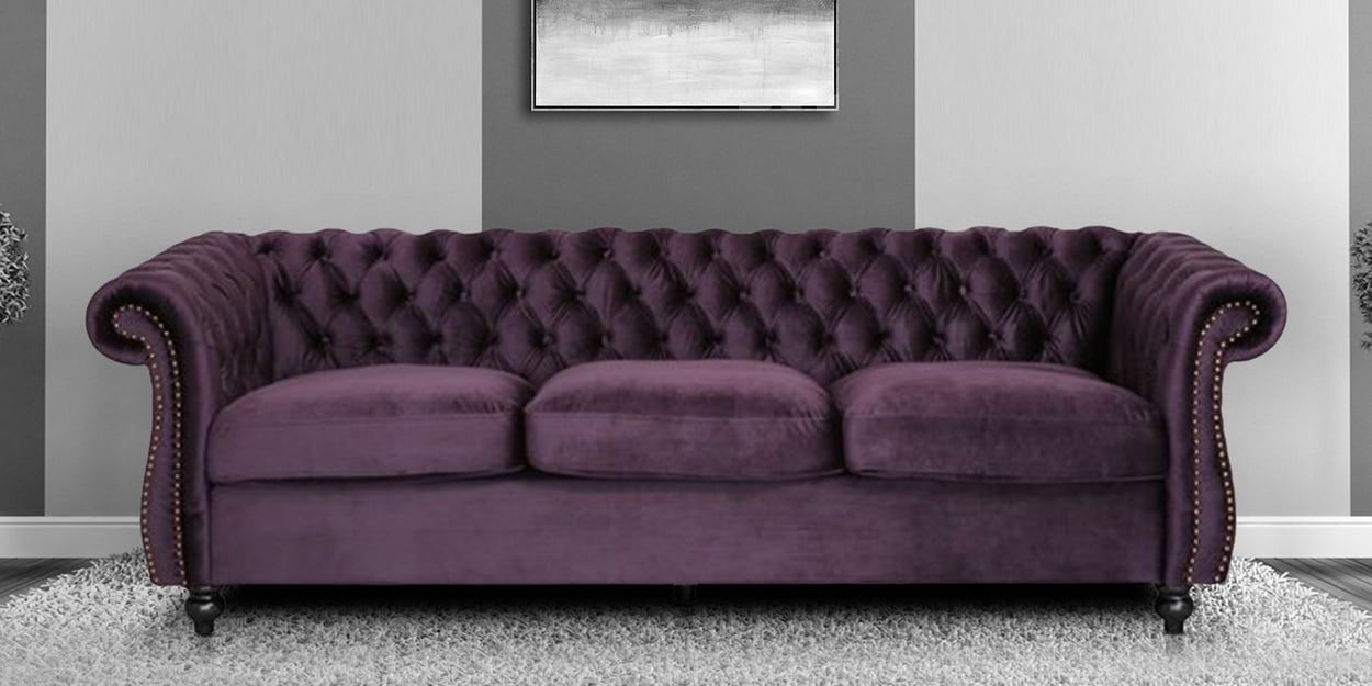 Buy Phenomenal Fabric 3 Seater Sofa in Purple Colour by Dreamzz ...