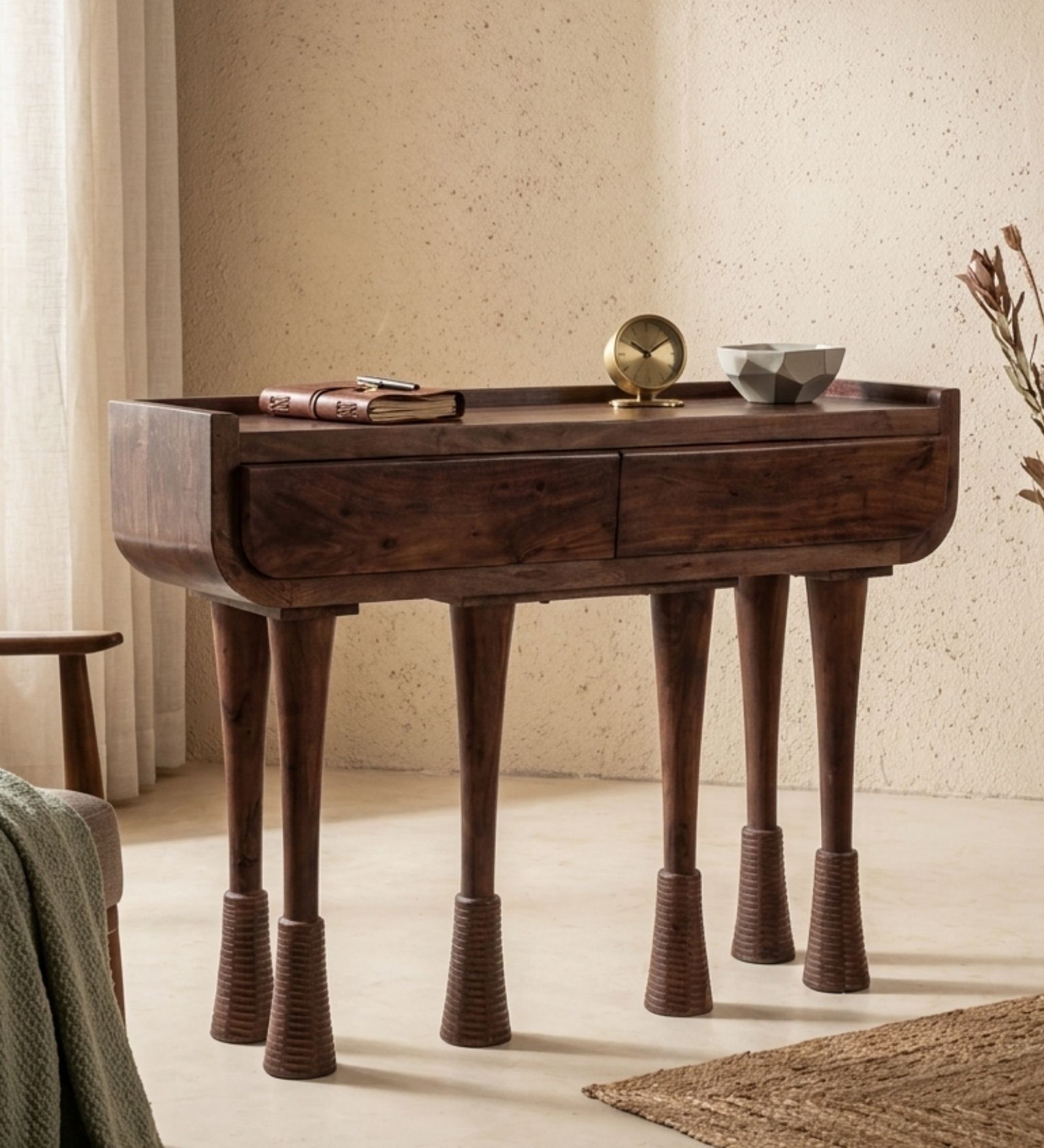 Phase Console Table In Walnut Acacia Wood Finish