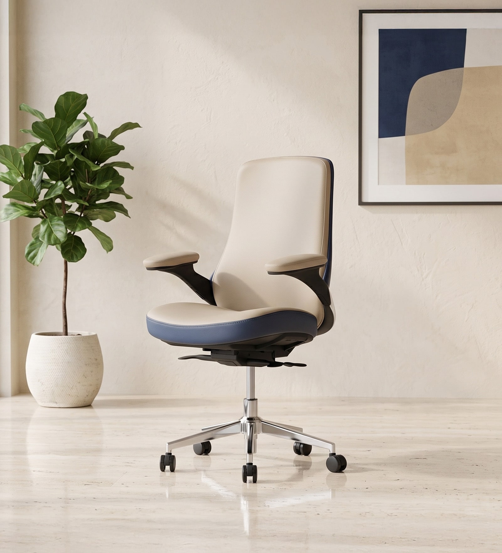 Pheonix Leatherette Medium Back Chair In Beige Colour Pheonix Leatherette Medium Back Chair In Beige Colour