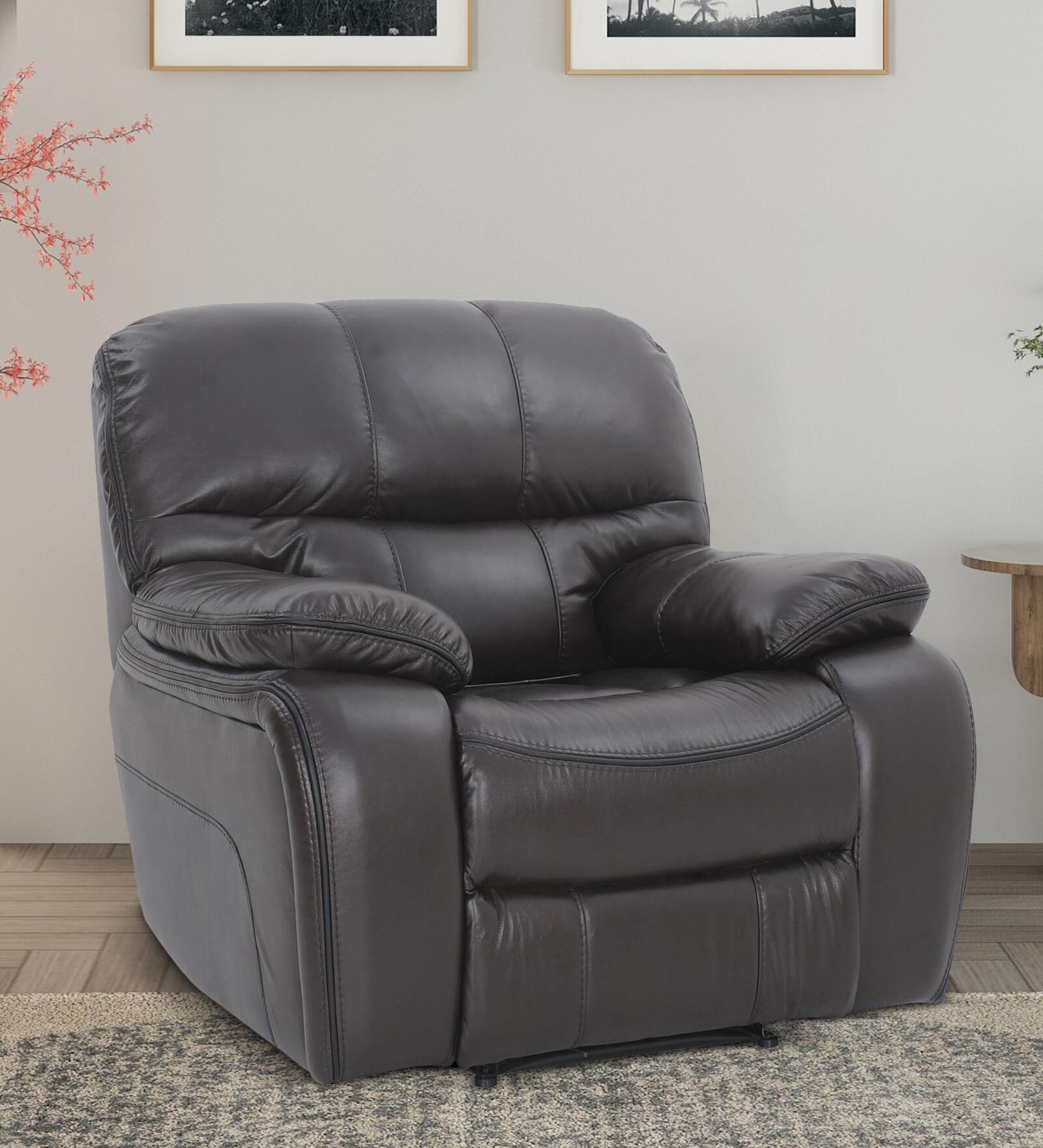 Buy Phoenix Leatherette 1 Seater Manual Recliner in Black Colour at 43