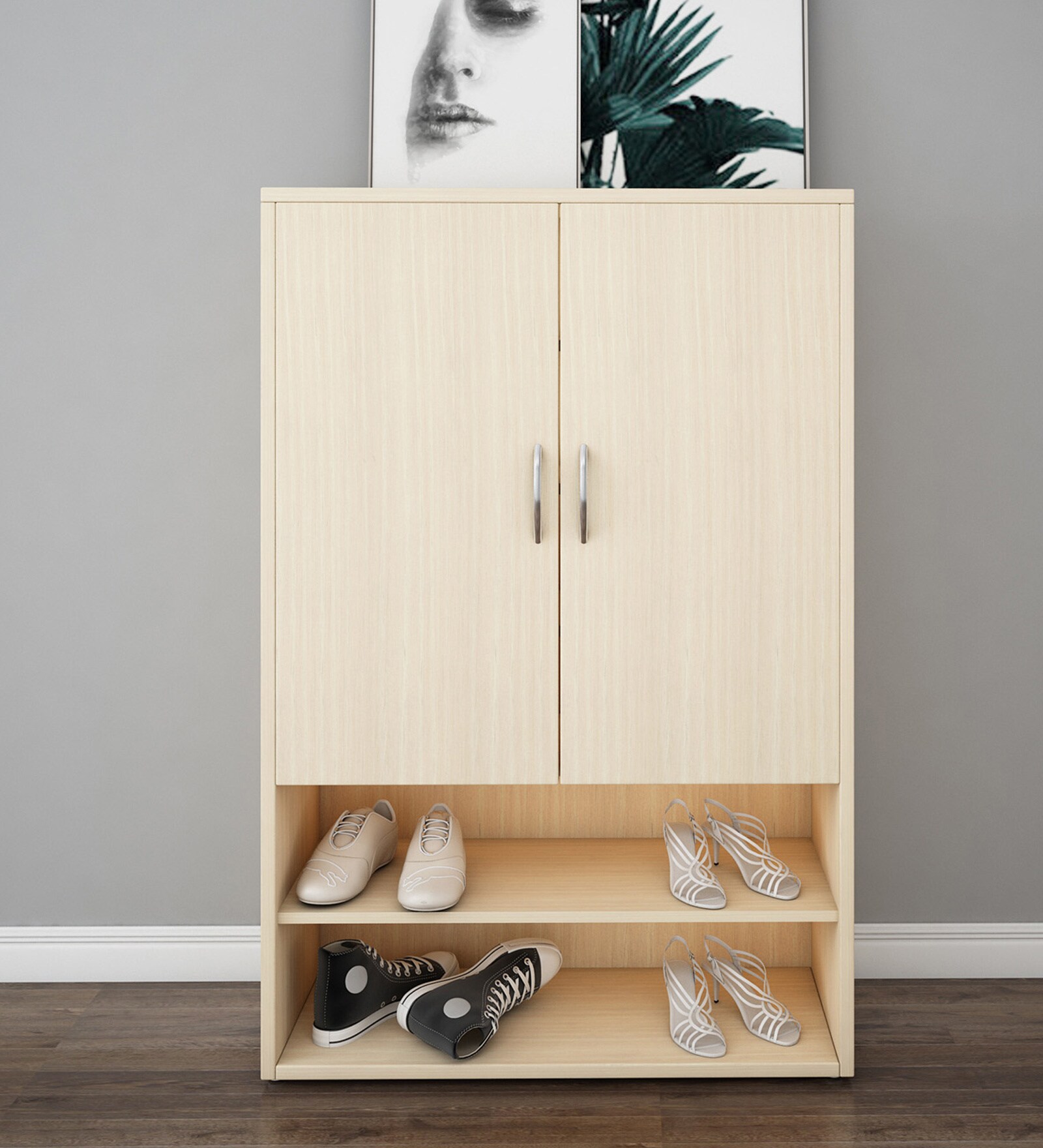Pholes Shoe Cabinet In Beige Teak Finish