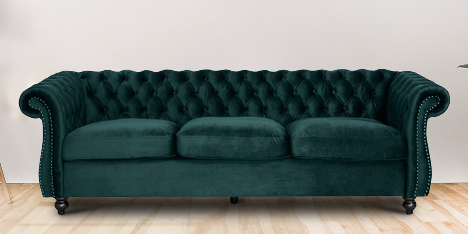 Phenomenal Velvet 3 Seater Sofa in Green Colour