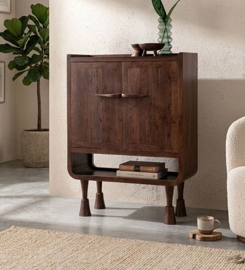 Phase Bar Cabinet In Walnut Acacia Wood Finish