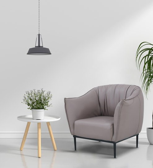 Phoebe Sofa Arm Chair In Light Purple/Leather Color