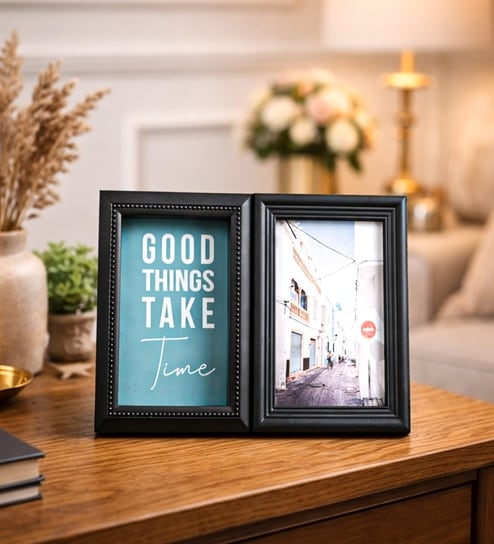 Black Matte Plastic Rectangular Photo Frame With Scallop Pattern