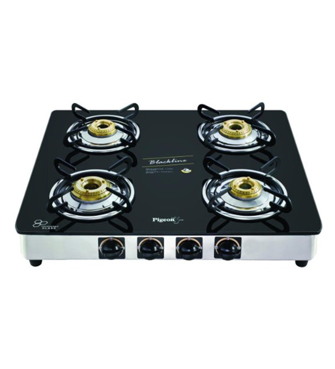 Buy Pigeon Blackline Black Glass and Steel 4burner Auto Gas Stove