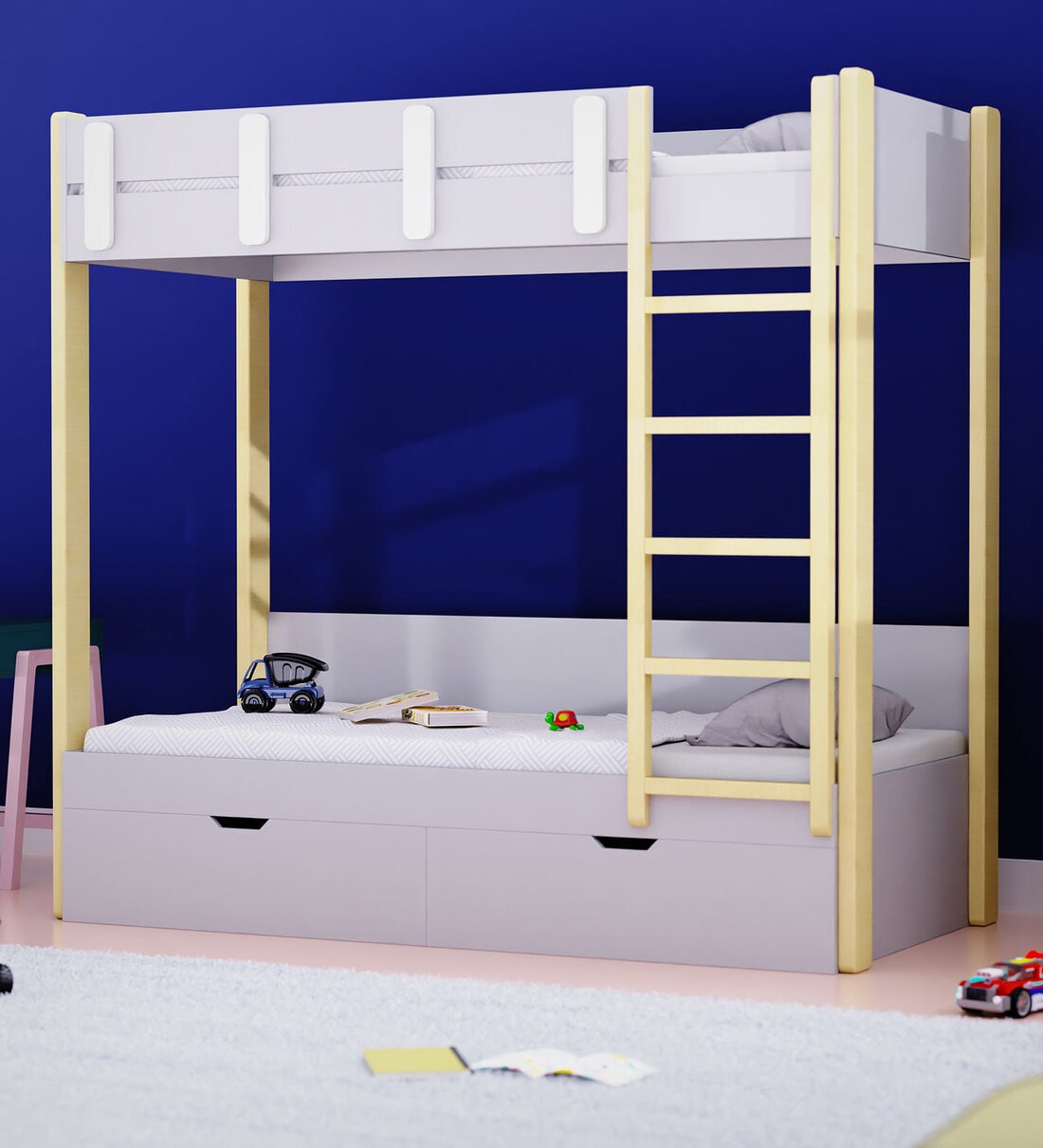 Buy Pine Tree Bunk Bed in Grey Colour with Drawer Storage at 25 OFF by