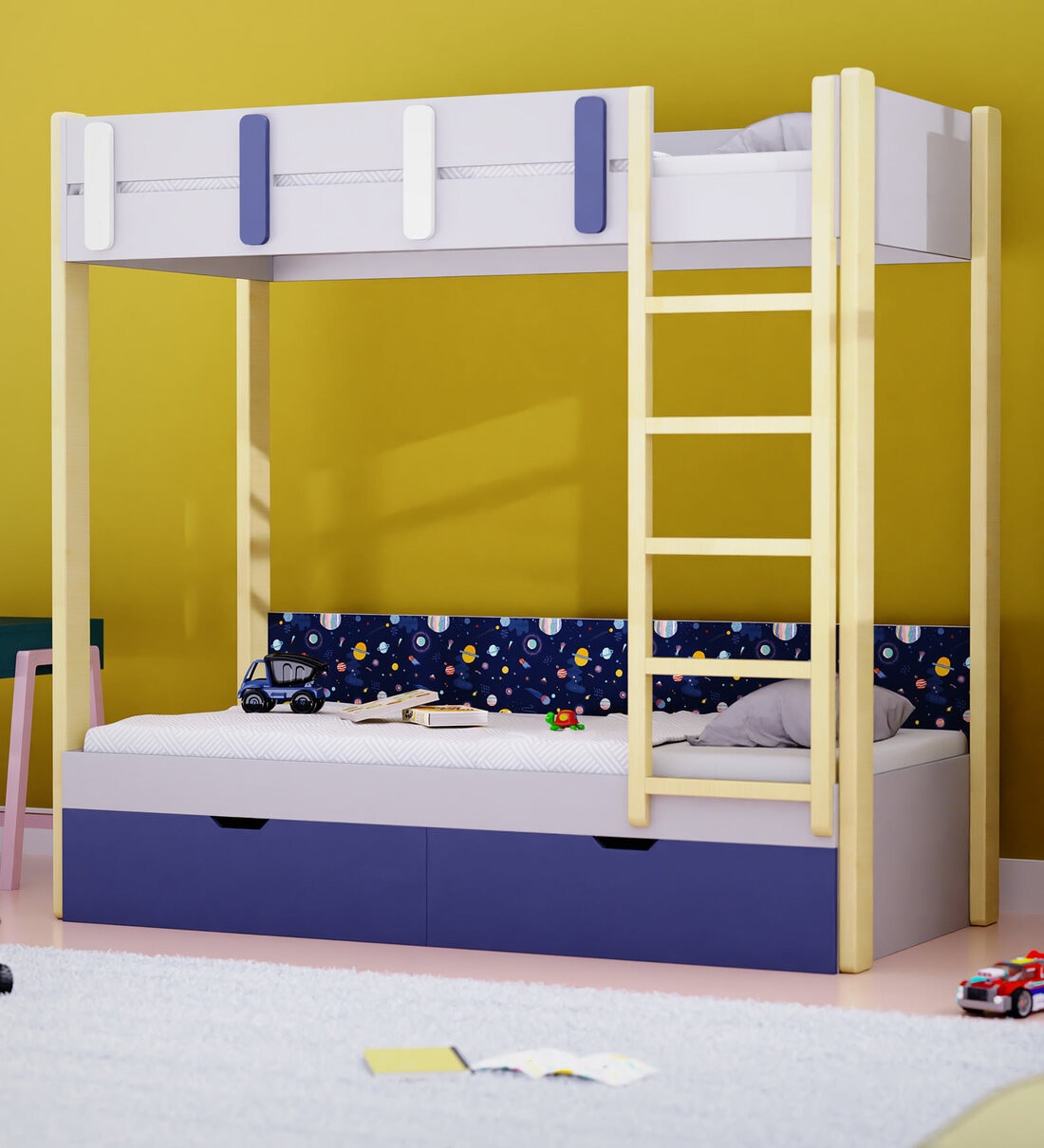 Buy Pine Tree Bunk Bed in Grey Colour with Drawer Storage at 25 OFF by