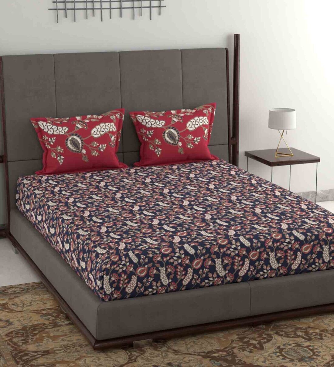 Buy Blue Floral 120 TC Cotton 1 Double Bedsheet with 2 Pillow Covers by