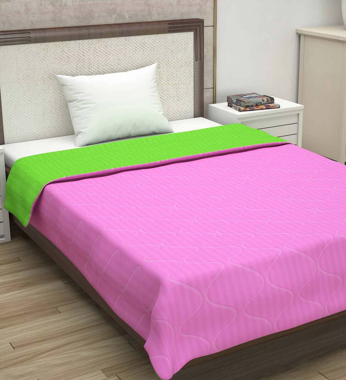 Buy Pink 100 Cotton Solid 150 GSM Single Reversible Comforter by