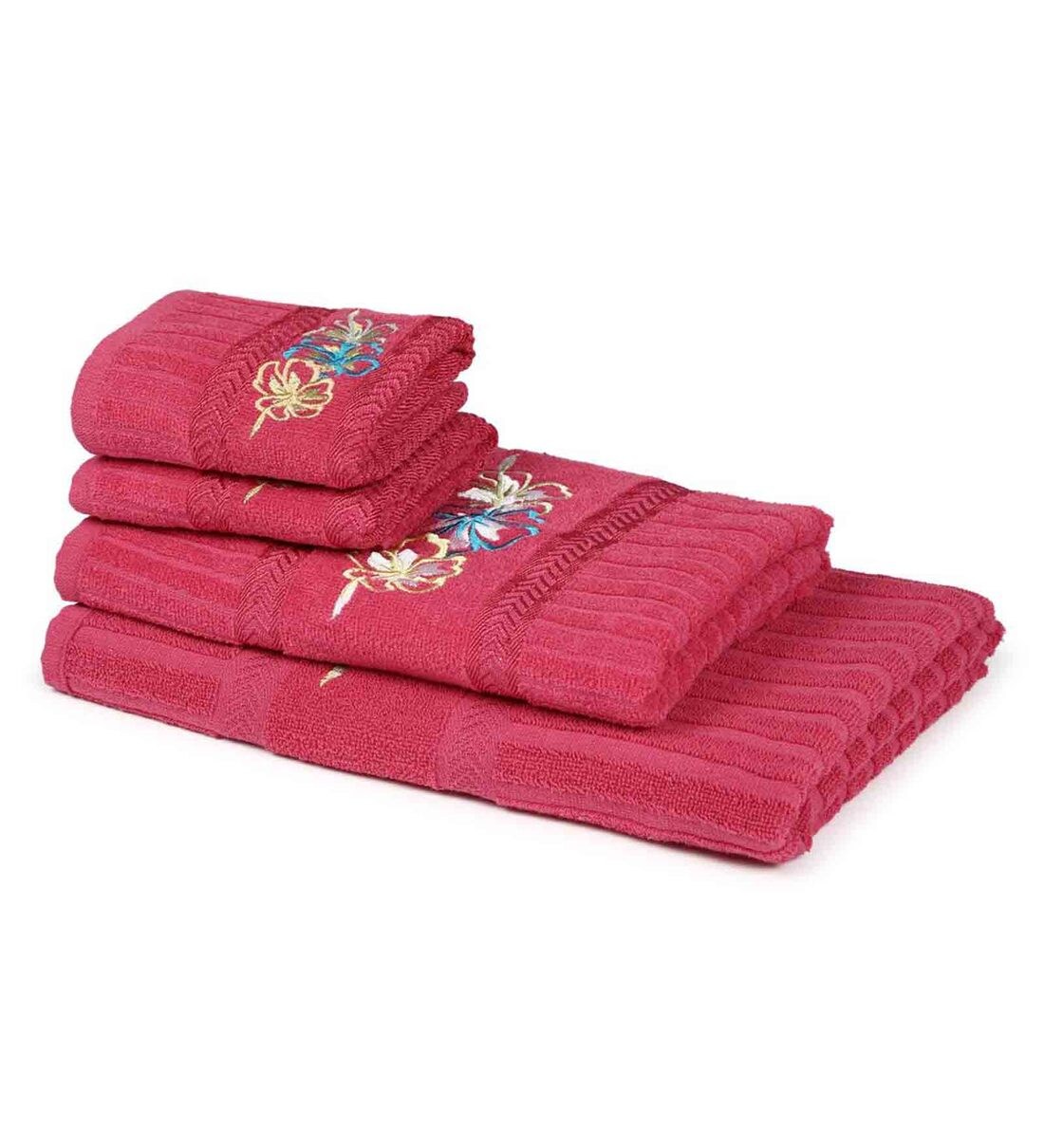 Buy Pink Solid 500 GSM Cotton 4 Pieces Towel Set by Hosta Homes Online