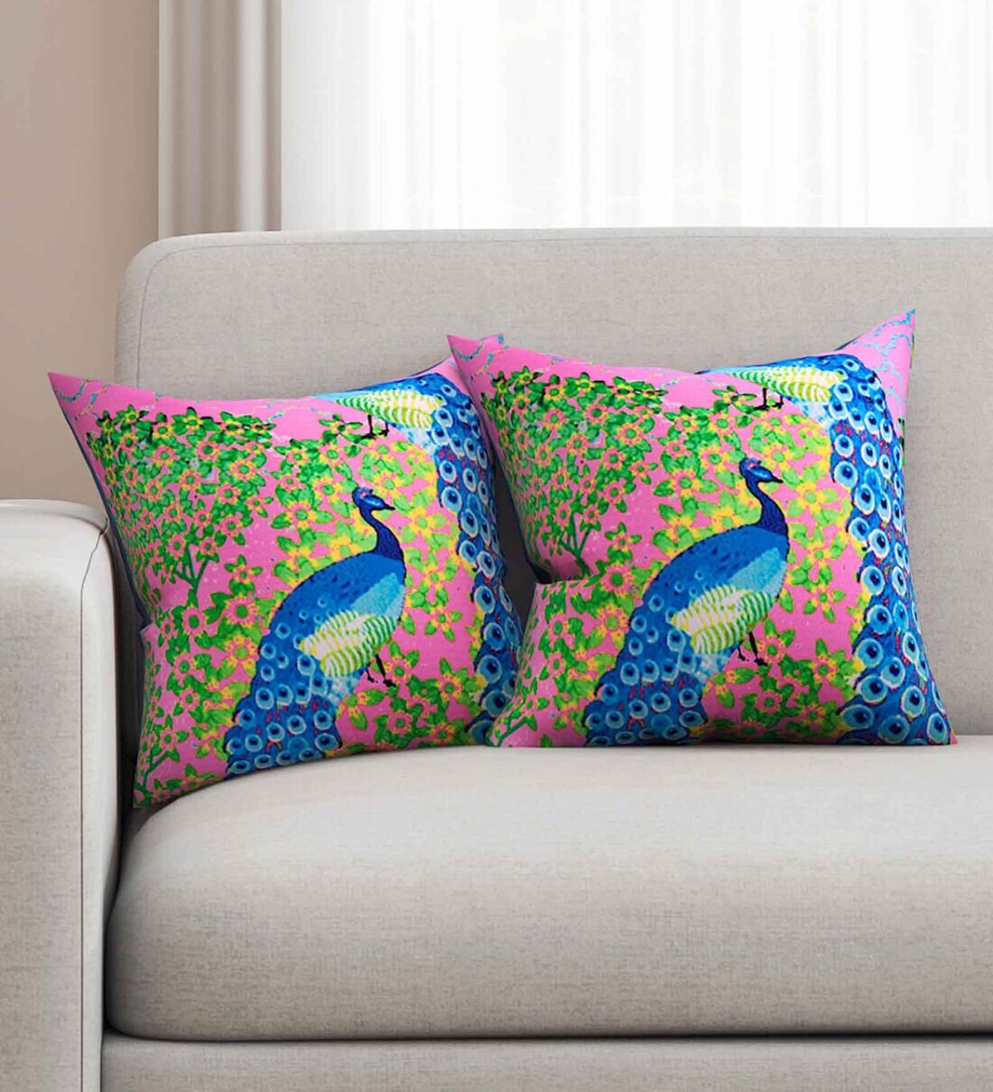 Buy Pink Abstract Premium 16 x 16 Inches Cushion Cover (Set of 2) by