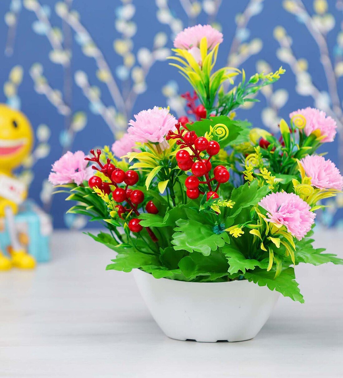 Buy Pink Artificail Plant with Pot By Dekorly Online Artificial