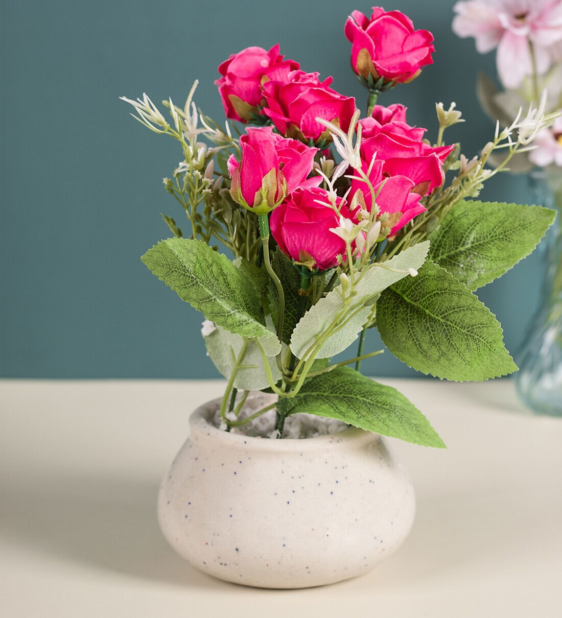 Buy Pink Ceramic Rose Bud Artificial Flower With Pot By Market 99