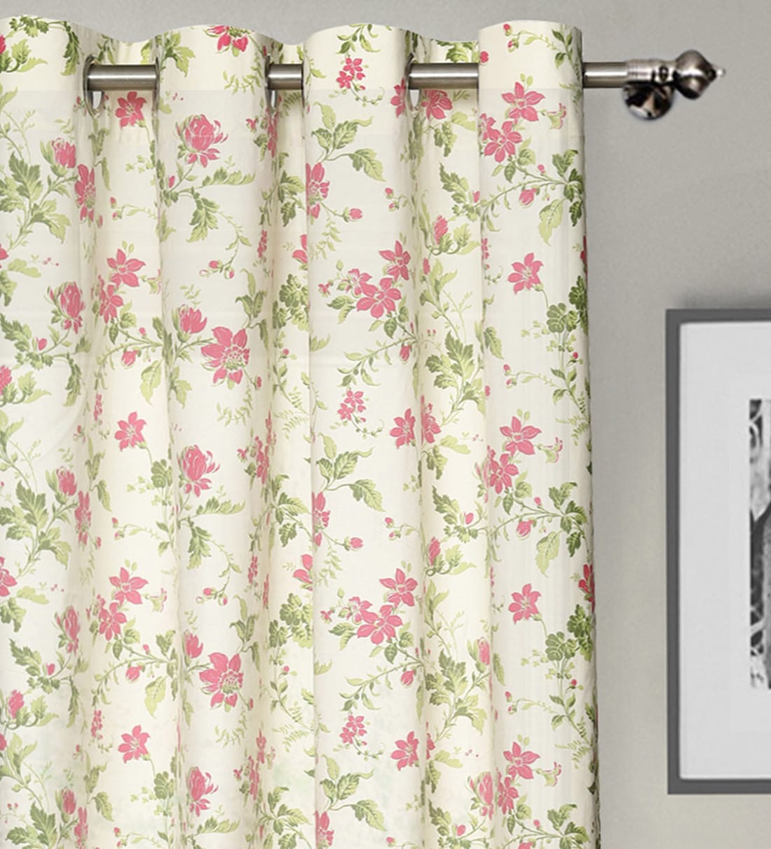 Buy Pink Cotton Floral Window Curtain By Rosara Home Online Floral Window Curtains Curtains And Drapes Furnishings Pepperfry Product