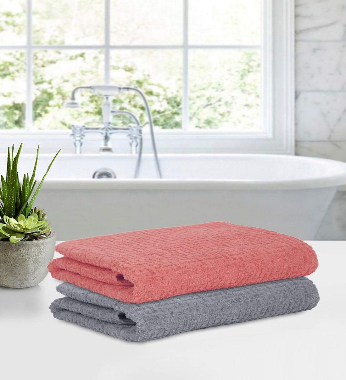 Buy Pink Cotton Patterened 480 GSM Bath Towels Set of 2 at 61 OFF by Cortina Pepperfry