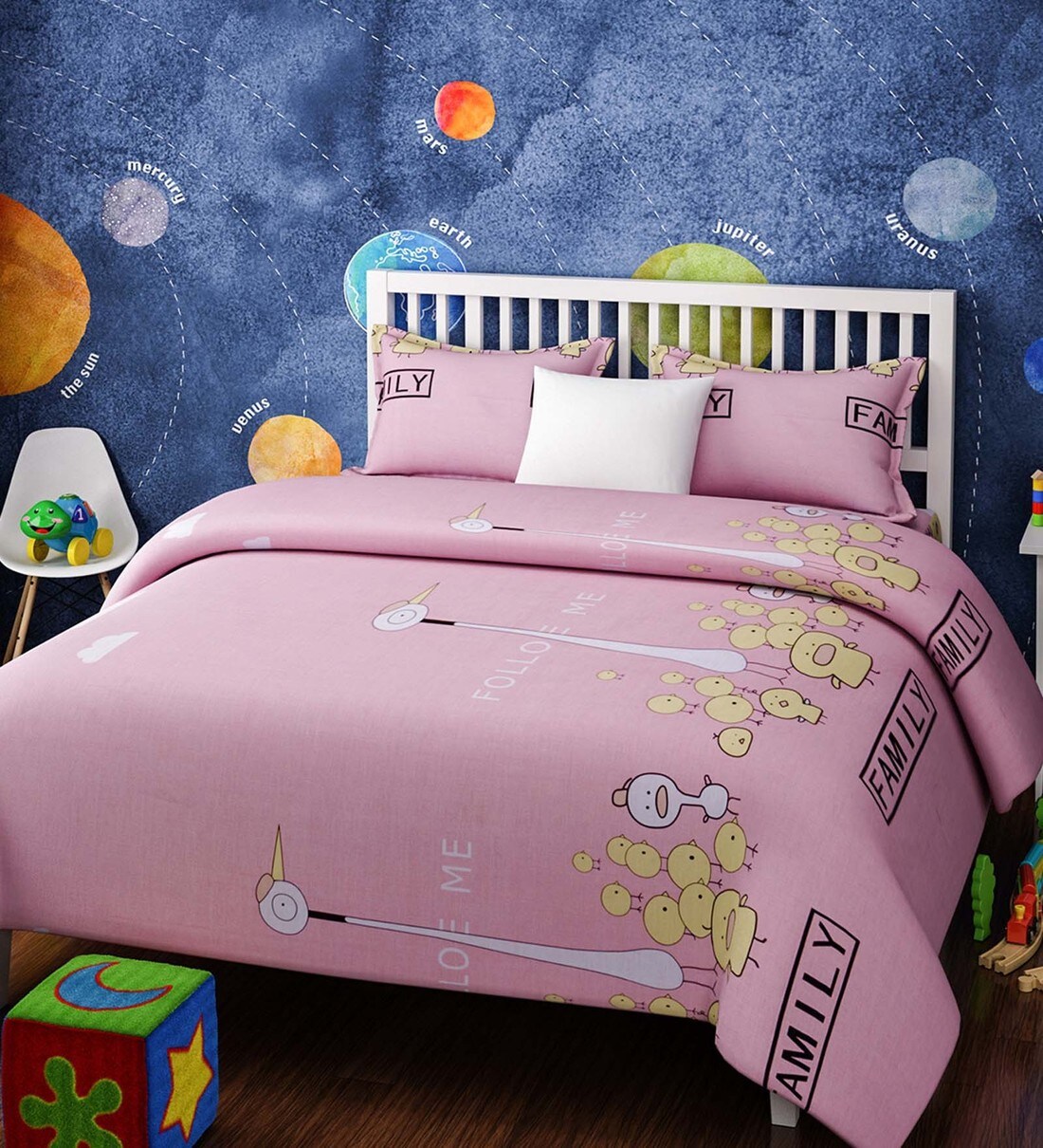Buy Pink Cotton Single Size The Bird Family Kids BedsheetSet of 2 by