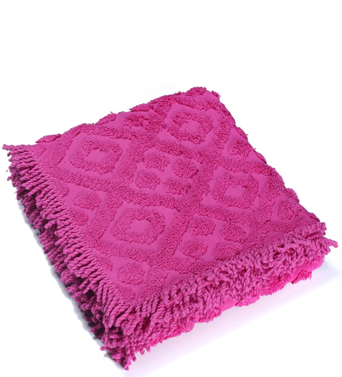 Buy Pink Cotton Geometric 82X55 Inch Machine Tufted Throw by Saral Home Online Solid Throws