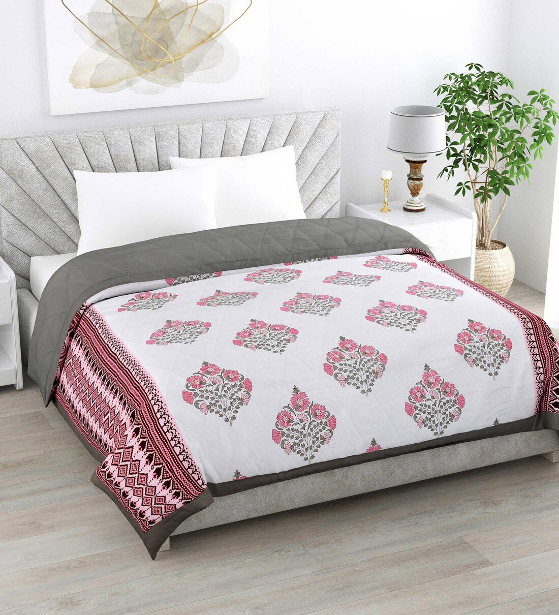 Buy Pink Cotton Traditional 150 GSM Double Bed Quilted Comforter at 74