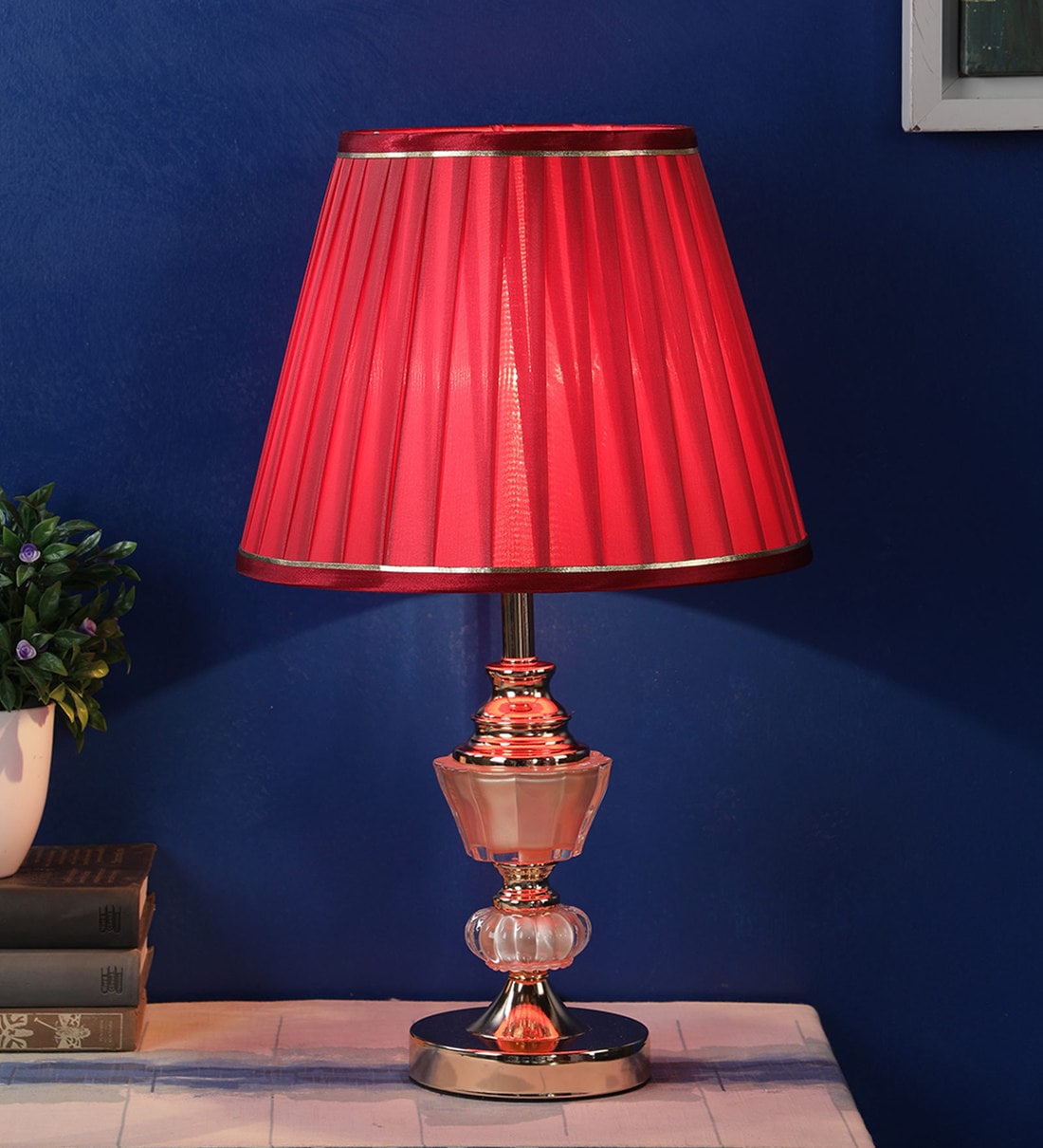 Buy Pink Fabric Shade Table Lamp with Gold Base by The Light Studio