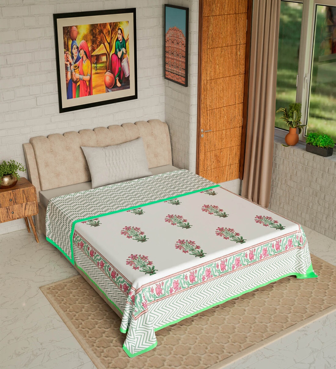 Buy Pink Hand Block Printed Cotton Reversible Single Bed Dohar By