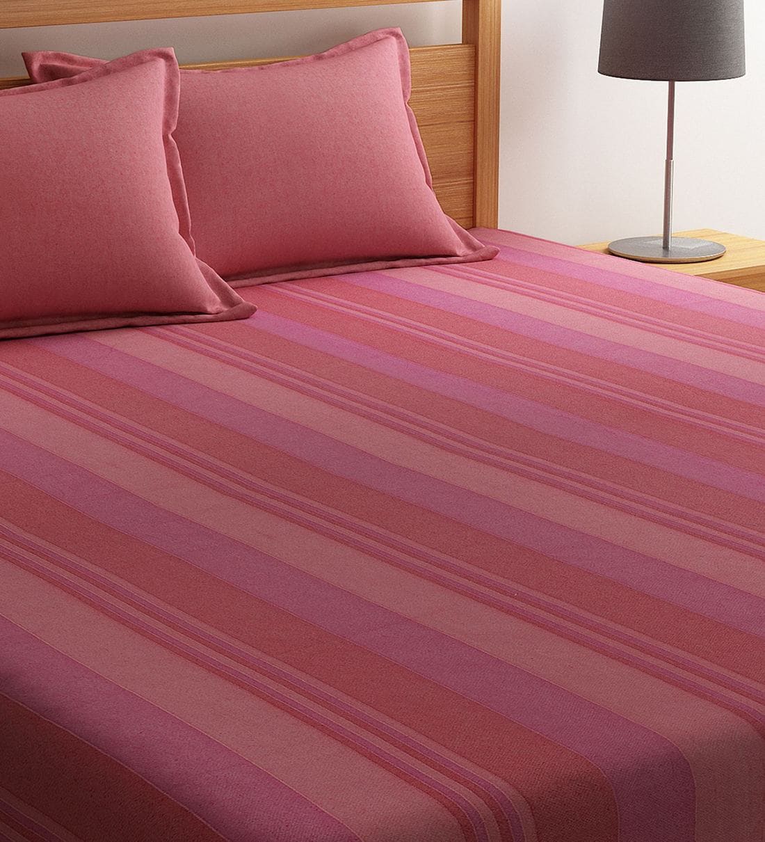 Buy Pink Geometric 500 TC Poly Cotton Double Bed Cover with 2 Pillow