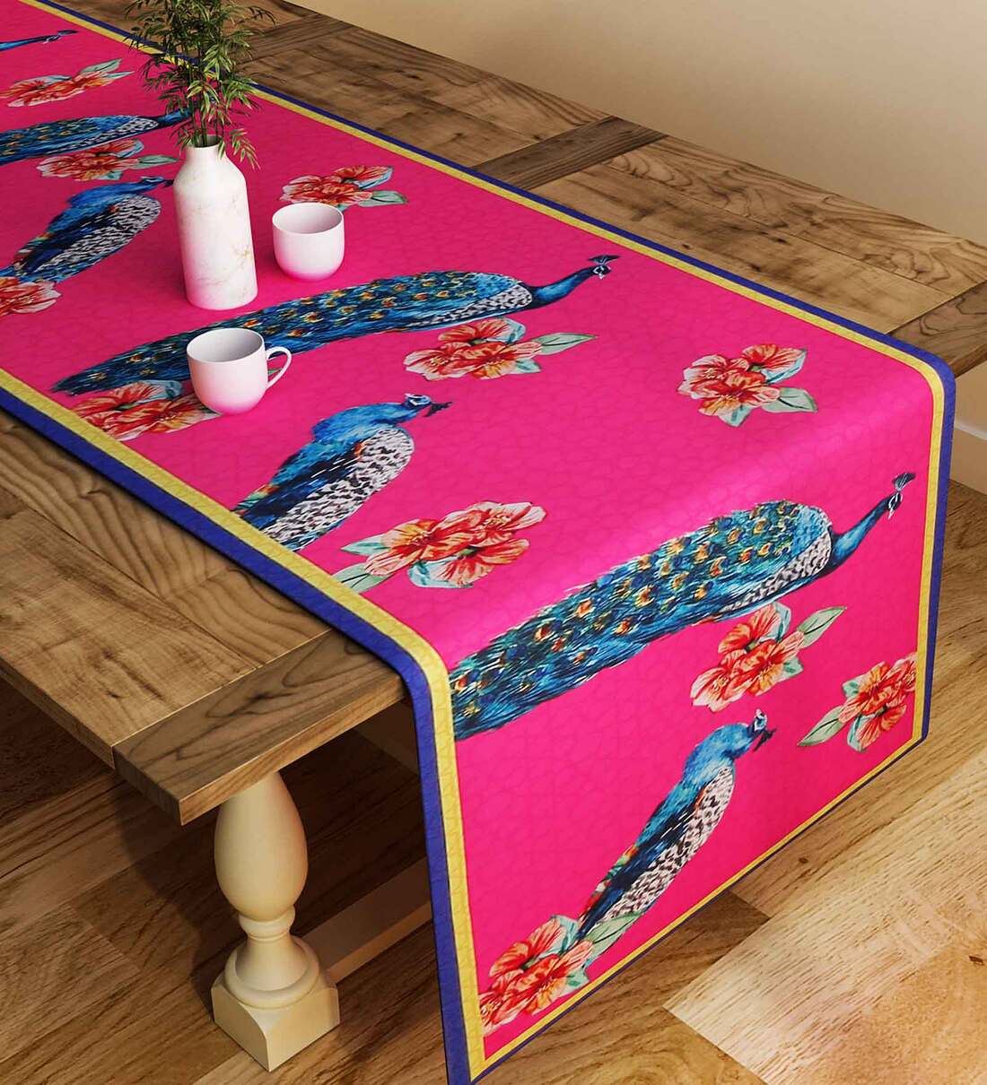 Buy Abstract (78x12) Pink & Blue Poly Cotton Table Runner at 73 OFF by