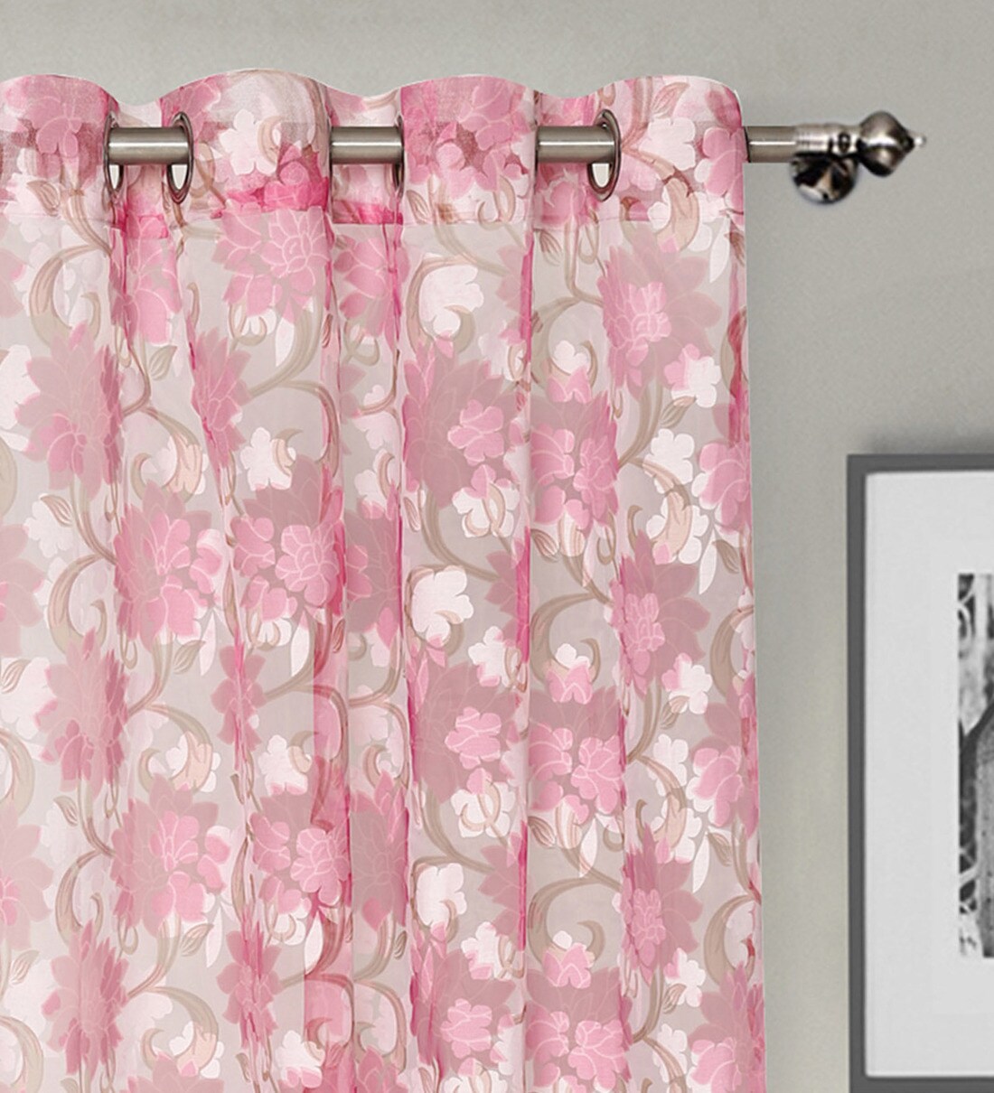 Buy Pink Polycotton Floral Window Curtain by Rosara Home Online