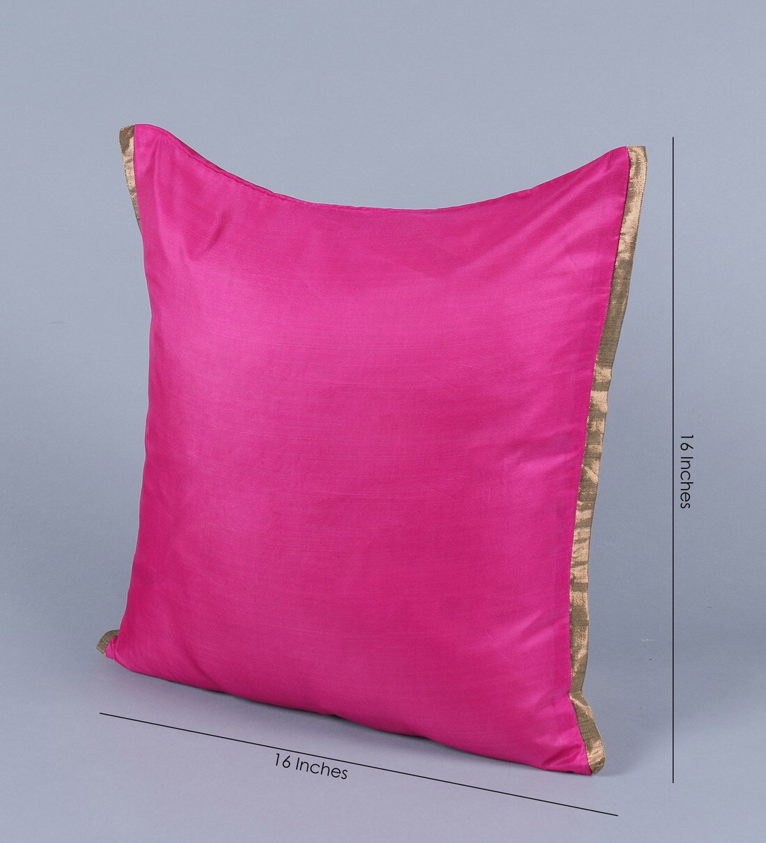 Buy Gold Trim Polyester Plain Solid 16x16 Inch Cushion Covers (Set Of 2) By Ans Online Solid