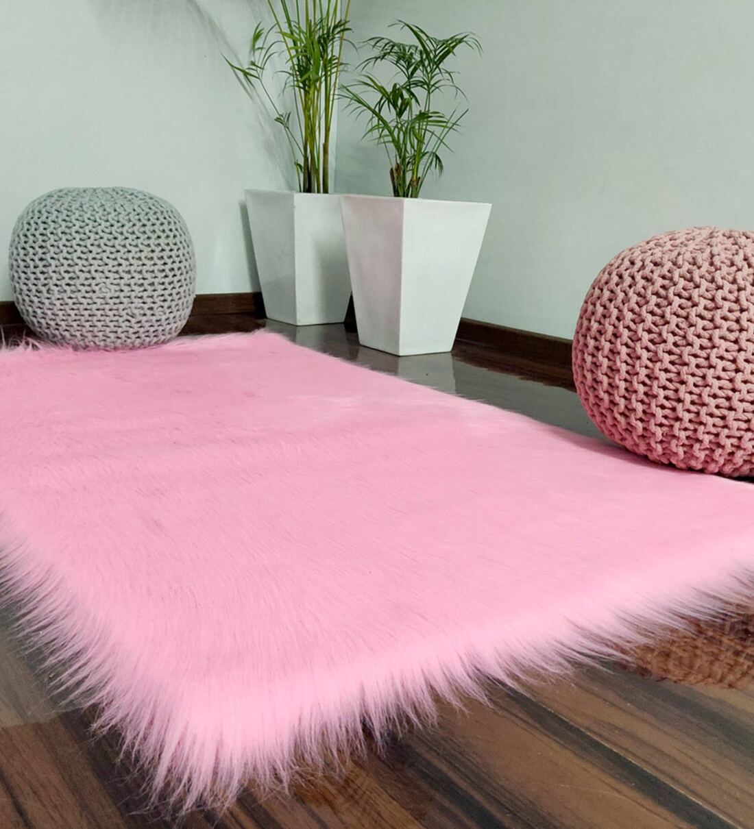 Buy Pink Shaggy Polyester 5 ft x 7 ft Shaggy Carpet by Loomkart at 55