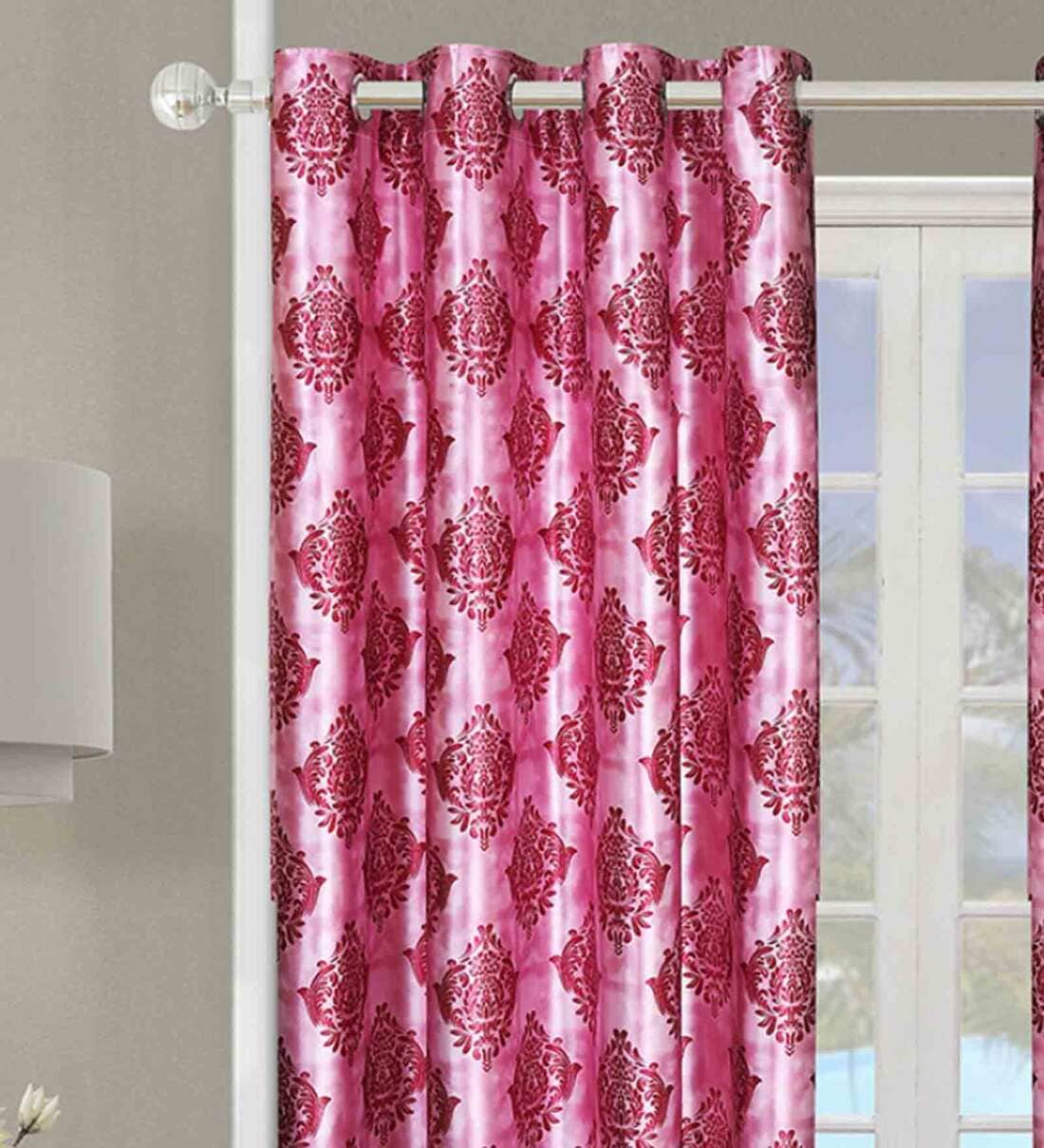 Buy Pink Polyester Floral 5 Ft Blackout Eyelet 2 Curtains by Romee at