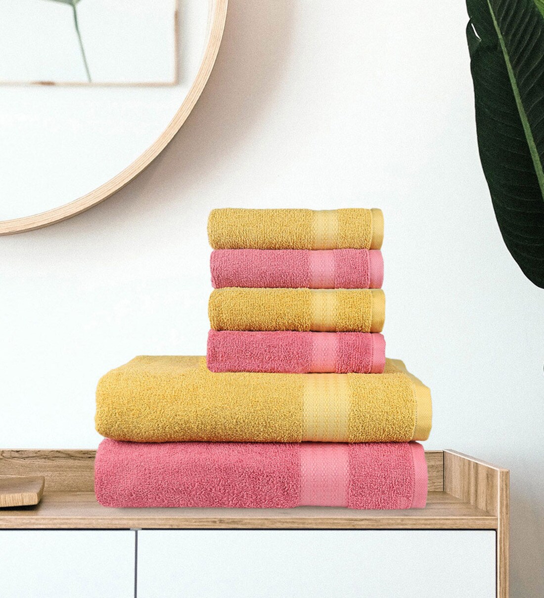 Buy Multicolor Solid 400 GSM Cotton Set of 6 Towel Sets By Trident