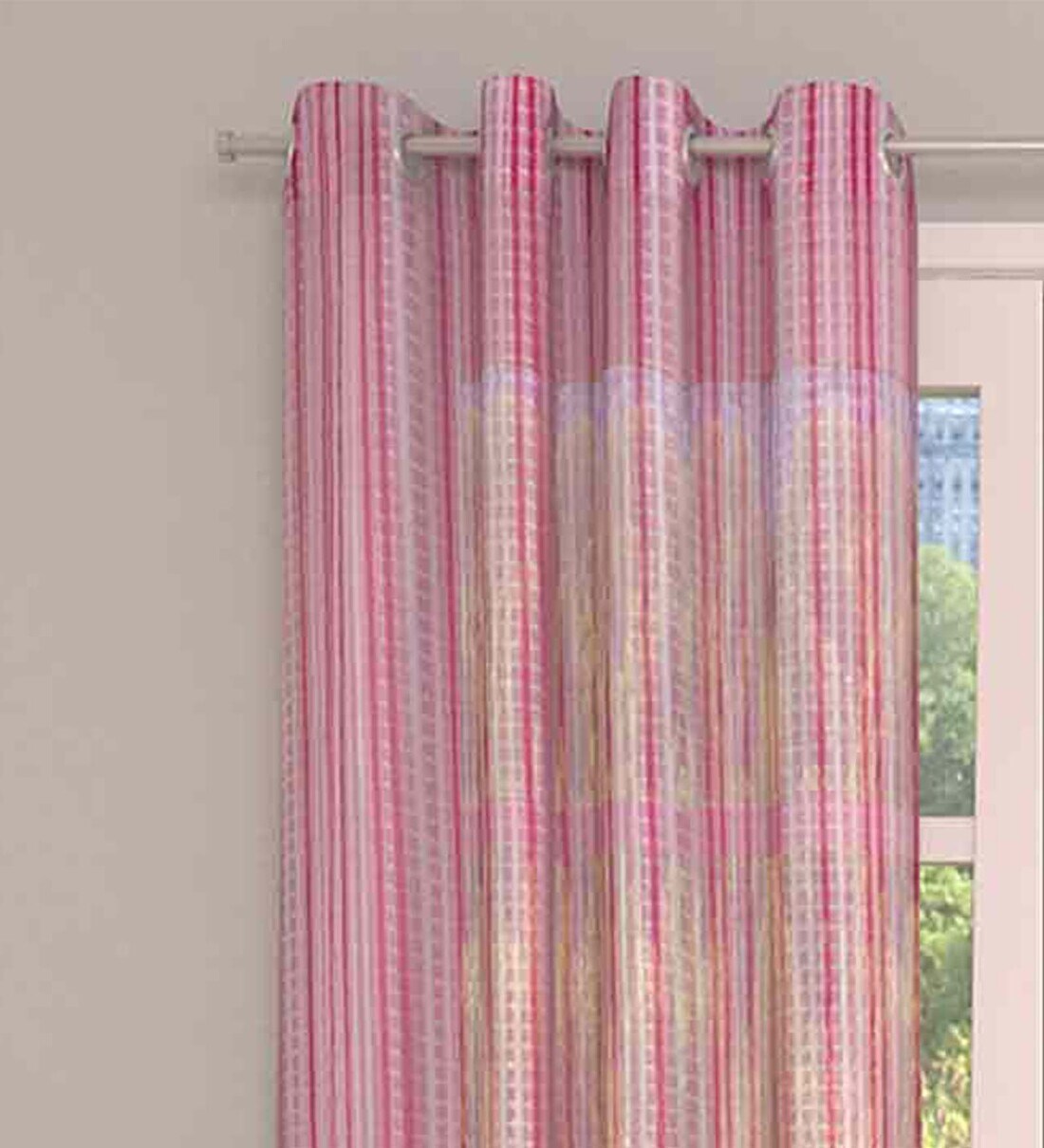 Buy Pink Tissue Light Filtering 7 Feet Eyelet Curtain (Set of 2) by The Conversion Online
