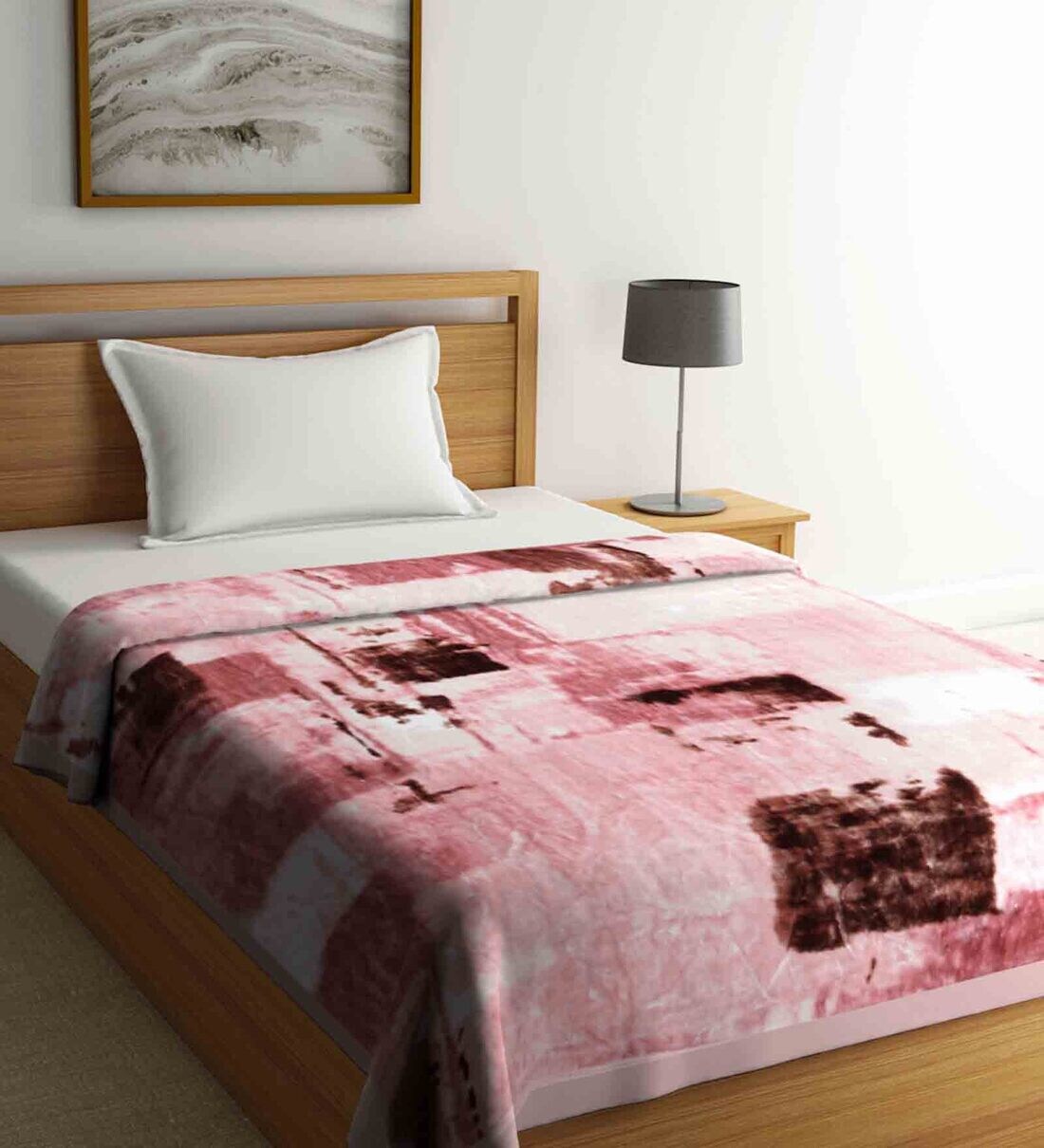 Buy Pink Wool Abstract 1000 GSM Heavy Winter Single Bed Blanket by