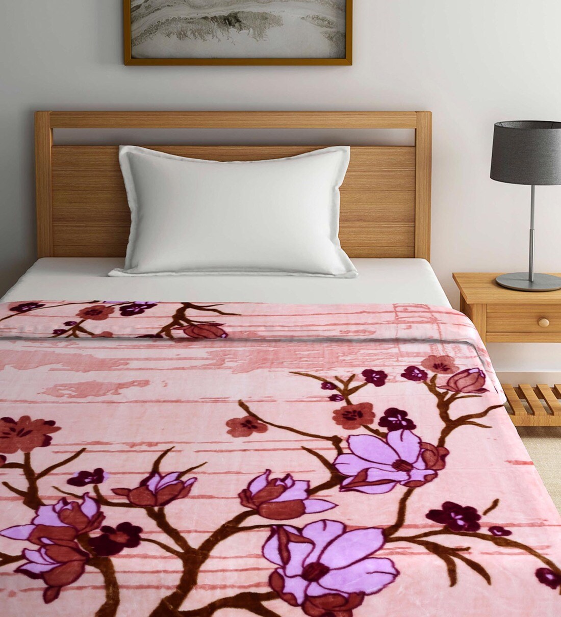 Buy Pink Wool Floral 1000 GSM Single Bed AC Room Blanket by Klotthe