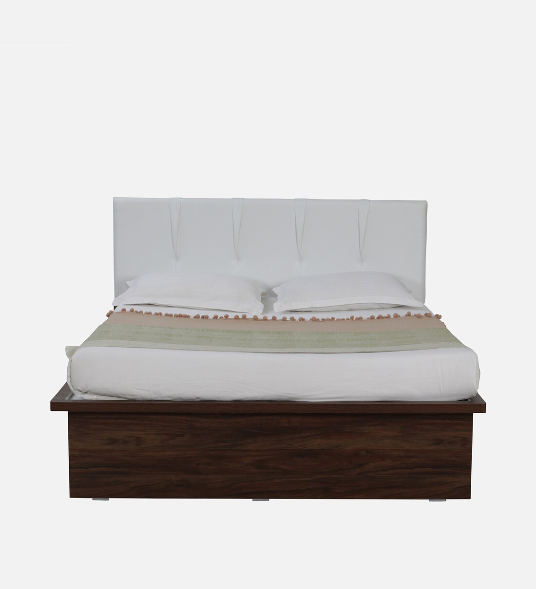 Buy White Queen Size Bed in Brown & White Finish with Hydraulic Storage
