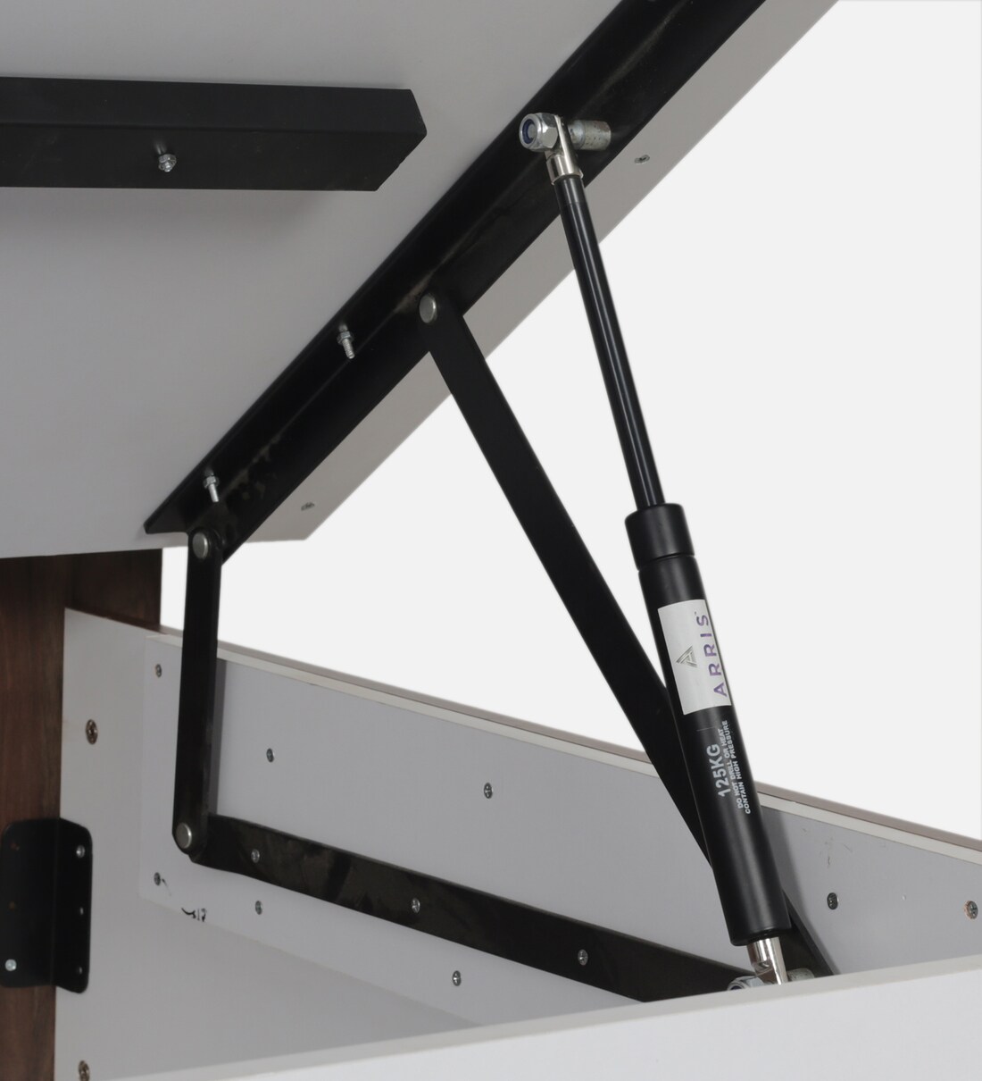 Buy White Queen Size Bed in Brown & White Finish with Hydraulic Storage