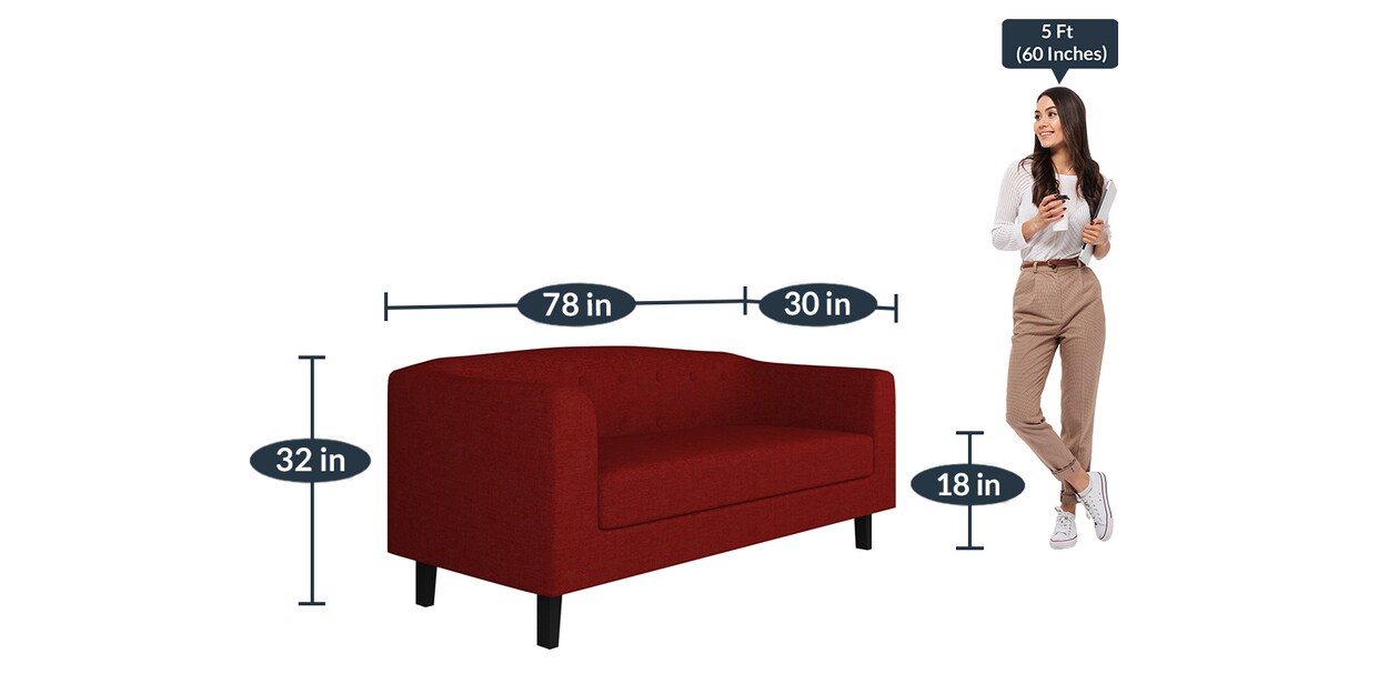 Buy Piper Fabric 3 Seater Sofa in Red Colour by Varanda Woods Online
