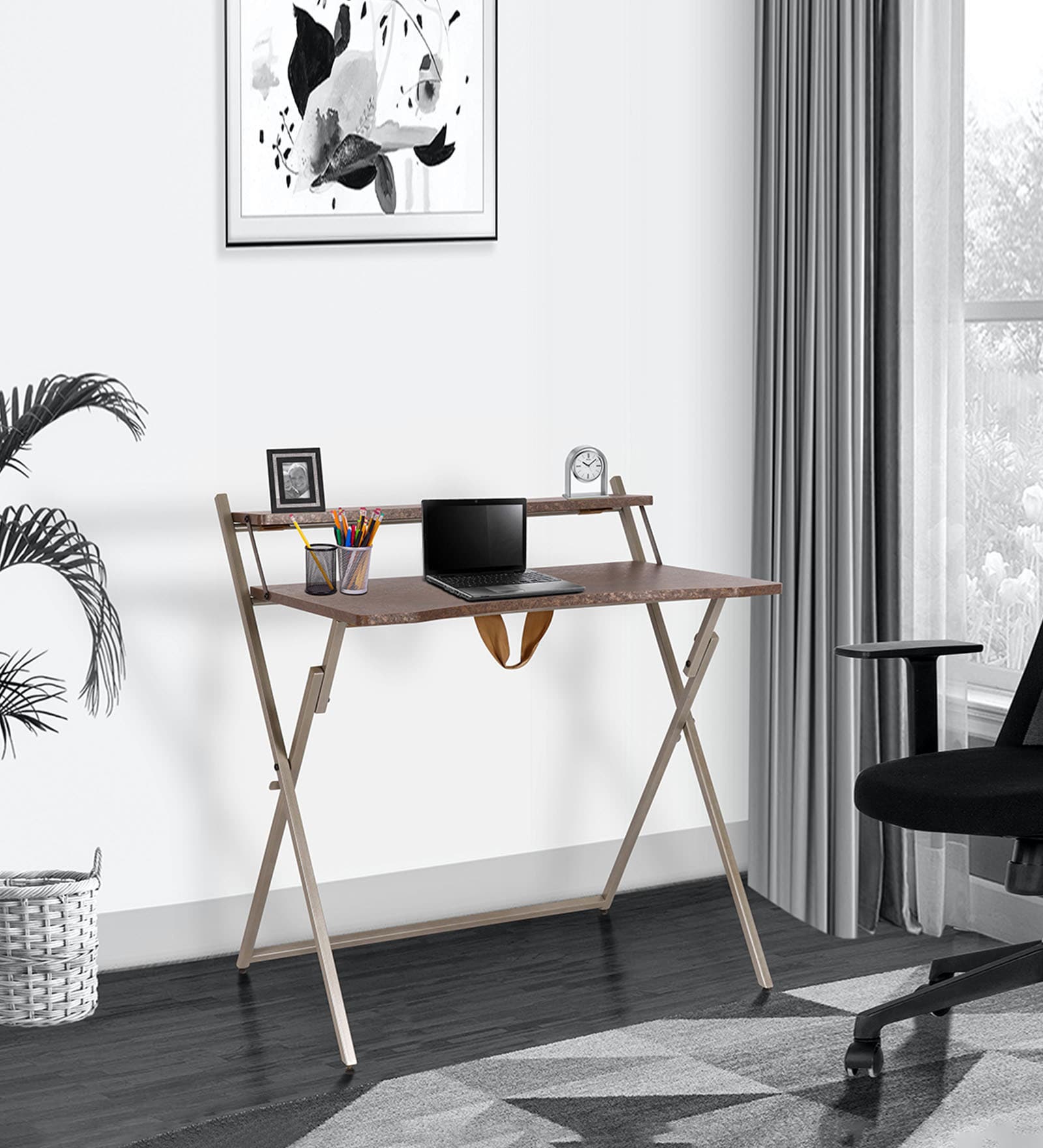 Piano Foldable Study Table in Gold Finish Piano Foldable Study Table in Gold Finish