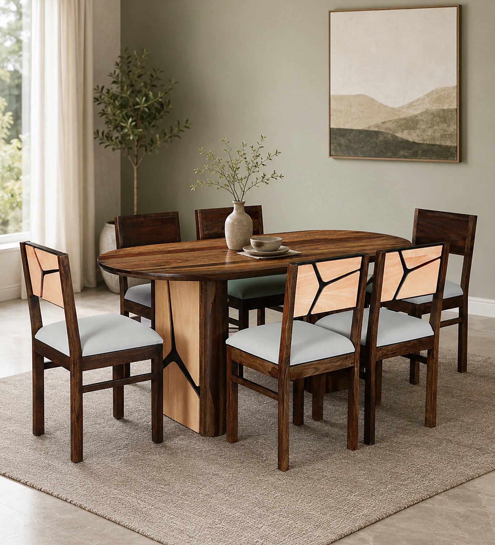 Piccadilly Sheesham Wood 6 Seater Dining Set In Dual Tone Finish Piccadilly Sheesham Wood 6 Seater Dining Set In Dual Tone Finish
