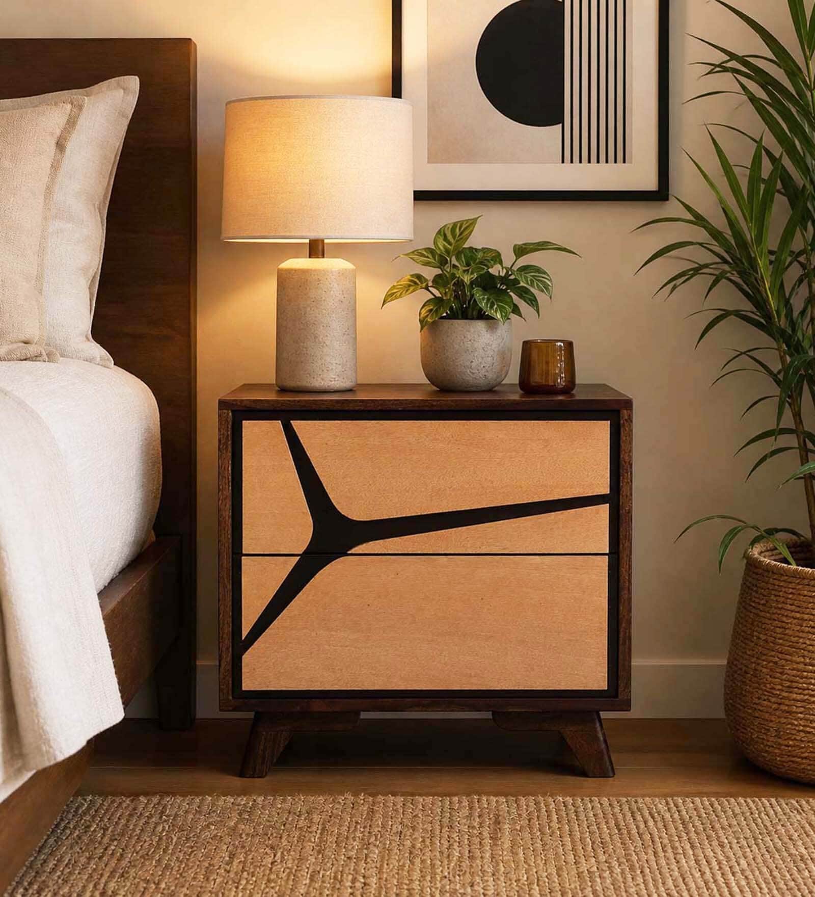 Piccadilly Sheesham Wood Bedside Table In Dual Tone  Finish